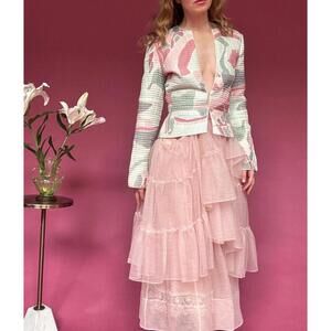 Vintage 1980s Mary McFadden Quilted Silk Peplum Jacket